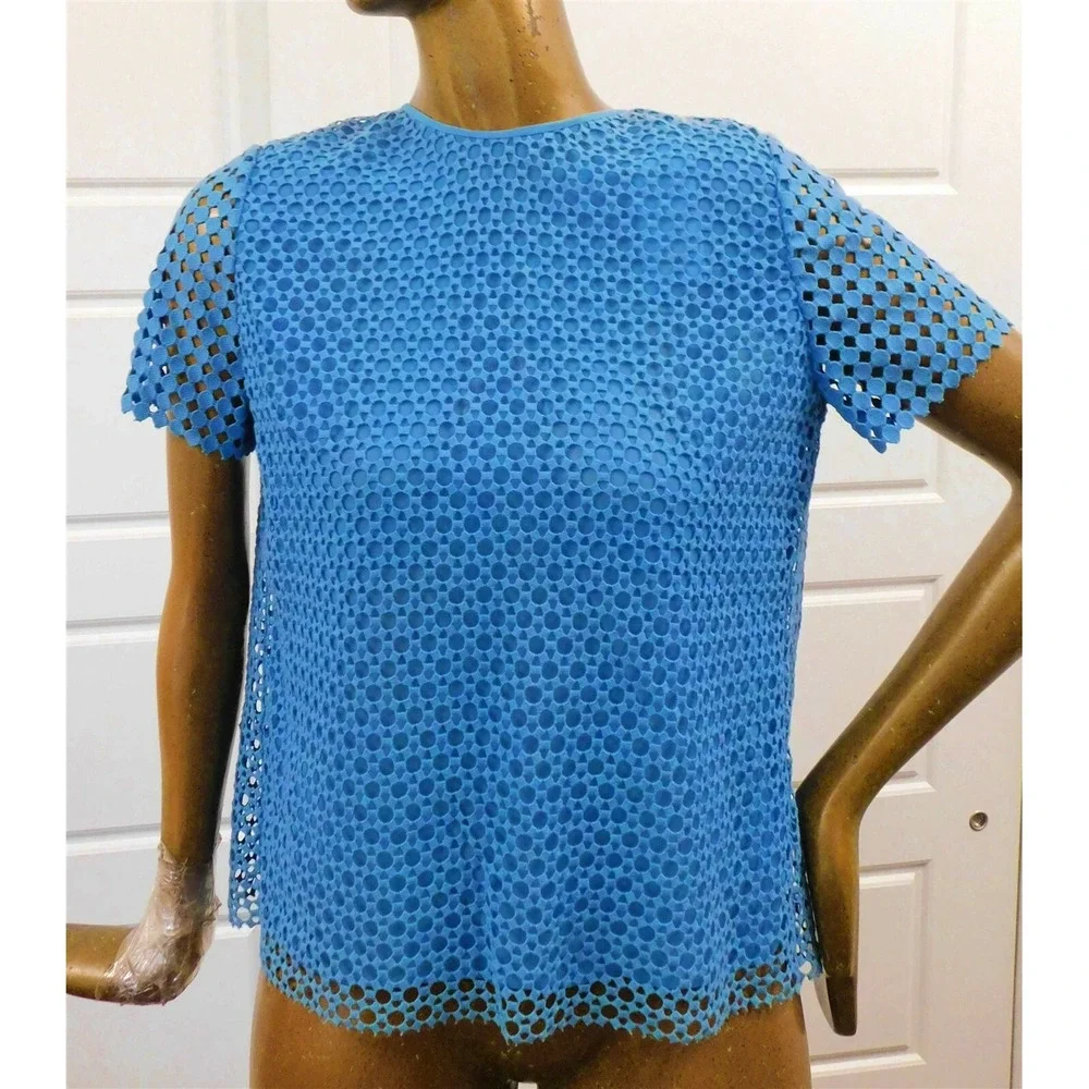 New Tory Burch Blue Cut out Top with Shell‎ Lining Top Blouse sz 10